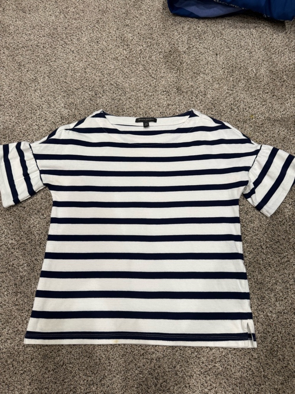 Banana Republic Navy and White Striped Short-Sleeve Tee